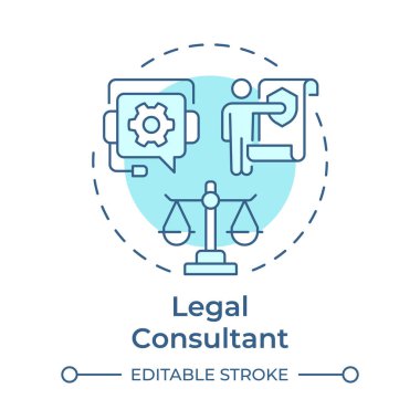 Hukuk danışmanı yumuşak mavi konsept ikonu. Hukuk, haklar. Düzenli uyum sağlama. Destek servisi. Yuvarlak şekil çizimi. Soyut bir fikir. Grafik tasarımı. Bilgide ve sunumda kullanması kolay