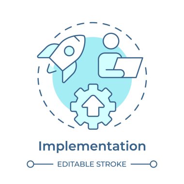 Uygulama yumuşak mavi konsept simgesi. Verimlilik artışı. Performans gözlemi. Yuvarlak şekil çizimi. Soyut bir fikir. Grafik tasarımı. Bilgide ve sunumda kullanması kolay