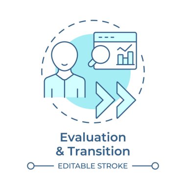 Değerlendirme ve geçiş yumuşak mavi konsept simgesi. Veri analizi, izleme. İstatistiksel ölçüler. Yuvarlak şekil çizimi. Soyut bir fikir. Grafik tasarımı. Bilgide ve sunumda kullanması kolay