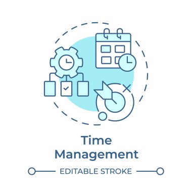 Zaman yönetimi yumuşak mavi konsept simgesi. İş akışı organizasyonu. Program, teslim tarihleri. Yuvarlak şekil çizimi. Soyut bir fikir. Grafik tasarımı. Bilgide ve sunumda kullanması kolay
