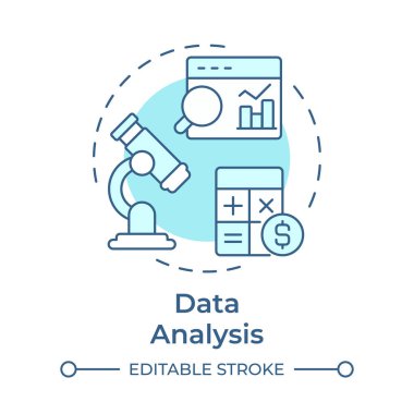 Veri analizi yumuşak mavi konsept simgesi. İstatistiksel ölçüler. Araştırma, analitik. Yuvarlak şekil çizimi. Soyut bir fikir. Grafik tasarımı. Bilgide ve sunumda kullanması kolay