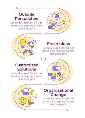 İşletme danışmanlığı, dikey bilgi diziliminden yararlanır. Özelleştirilmiş çözümler, problem çözme. 4 adımlı görselleştirme bilgi tablosu. Daireler iş akışı. Montserrat Yarı Kalın, Lato Düzenli yazı tipleri