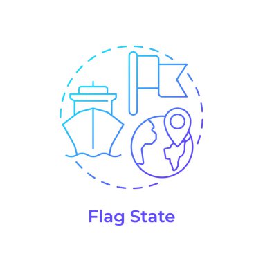 Bayrak hali mavi gradyan konsept simgesi. Gemi yönetimi sistemi çözümü. Gemi ruhsatı ülkesi. Yuvarlak şekil çizimi. Soyut bir fikir. Grafik tasarımı. Kitapçıkta kullanması kolay
