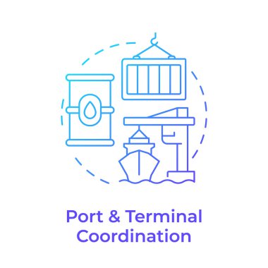 Port ve terminal koordinasyonu mavi gradyan konsept simgesi. Gemi yönetimi sistemi çözümü. Etkili yönetmelik. Yuvarlak şekil çizimi. Soyut bir fikir. Grafik tasarımı. Kitapçıkta kullanması kolay