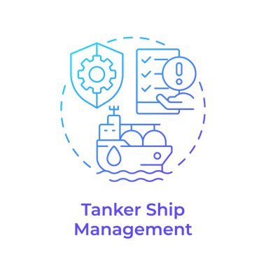 Tanker yönetimi mavi gradyan konsept simgesi. Sıvı kargo taşıyorum. Gemi tipi düzenleme çözeltisi. Yuvarlak şekil çizimi. Soyut bir fikir. Grafik tasarımı. Kitapçıkta kullanması kolay
