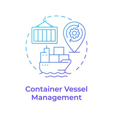 Konteynır yönetimi mavi gradyan konsept simgesi. Paketlenmiş kargo taşıyorum. Gemi tipi düzenleme çözeltisi. Yuvarlak şekil çizimi. Soyut bir fikir. Grafik tasarımı. Kitapçıkta kullanması kolay