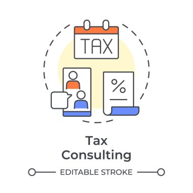 Vergi danışmanlığı çok renkli konsept simgesi. Gider yönetimi. Finans, ekonomi. Yuvarlak şekil çizimi. Soyut bir fikir. Grafik tasarımı. Bilgide ve sunumda kullanması kolay