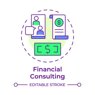 Finansal danışmanlık çok renkli konsept ikonu. Yatırım stratejisi, bütçe. Risk yönetimi. Yuvarlak şekil çizimi. Soyut bir fikir. Grafik tasarımı. Bilgide kullanması kolay