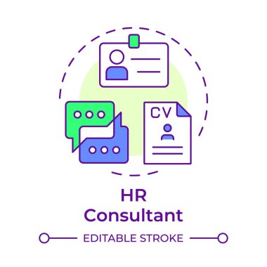 İK danışmanı çok renkli konsept simgesi. İnsan kaynakları. Belge yönetimi. Yuvarlak şekil çizimi. Soyut bir fikir. Grafik tasarımı. Bilgide ve sunumda kullanması kolay