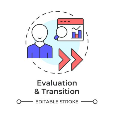 Değerlendirme ve geçiş çok renkli konsept simgesi. Veri analizi, izleme. Yuvarlak şekil çizimi. Soyut bir fikir. Grafik tasarımı. Bilgide ve sunumda kullanması kolay