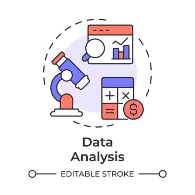 Veri analizi çok renkli konsept simgesi. İstatistiksel ölçüler. Araştırma, analitik. Yuvarlak şekil çizimi. Soyut bir fikir. Grafik tasarımı. Bilgide ve sunumda kullanması kolay