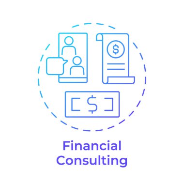 Finansal danışmanlık, mavi gradyan konsept ikonu. Yatırım stratejisi, bütçe. Risk yönetimi. Yuvarlak şekil çizimi. Soyut bir fikir. Grafik tasarımı. Bilgide kullanması kolay