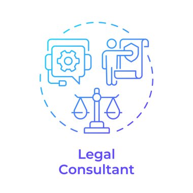 Hukuk danışmanı mavi gradyan konsept ikonu. Hukuk, haklar. Düzenli uyum sağlama. Yuvarlak şekil çizimi. Soyut bir fikir. Grafik tasarımı. Bilgide ve sunumda kullanması kolay
