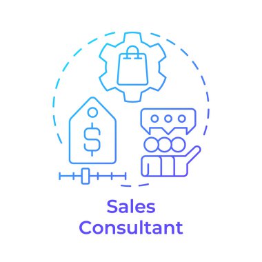 Satış danışmanı mavi gradyan konsept ikonu. CRM sistemi. Gelir, gelir. Yardım, tavsiye. Yuvarlak şekil çizimi. Soyut bir fikir. Grafik tasarımı. Bilgide ve sunumda kullanması kolay