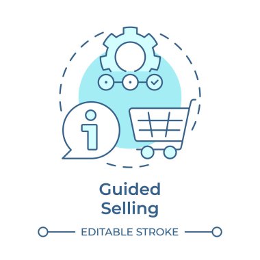 Yumuşak mavi konsept simgesi satışı. Müşteri yönlendirmesi, yardım edin. Ürün bilgileri. Yuvarlak şekil çizimi. Soyut bir fikir. Grafik tasarımı. Bilgi ve yazıda kullanması kolay
