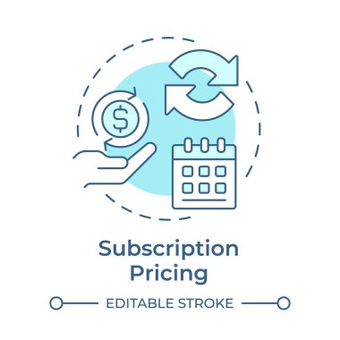 Üyelik fiyatlandırması yumuşak mavi konsept simgesi. İş modeli, strateji. Fiyat, gelir. Yuvarlak şekil çizimi. Soyut bir fikir. Grafik tasarımı. Bilgi ve yazıda kullanması kolay