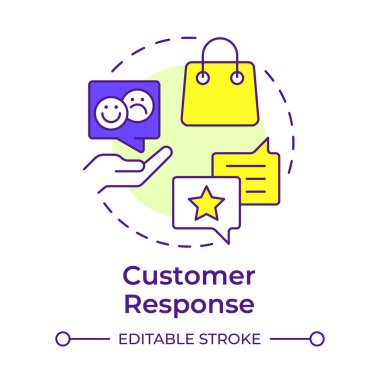 Müşteri tepkisi çok renkli konsept simgesi. Tüketici deneyimi. Kullanıcı geribildirimi, araştırma. Yuvarlak şekil çizimi. Soyut bir fikir. Grafik tasarımı. Bilgi ve yazıda kullanması kolay