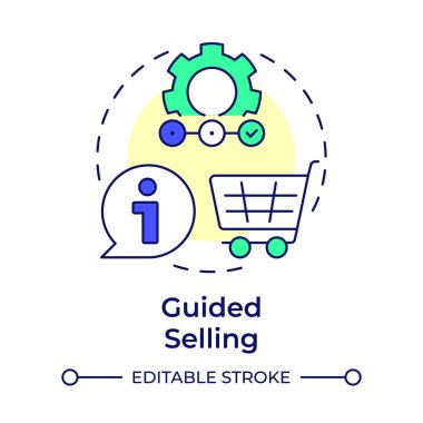 Çok renkli konsept simgesi satışı. Müşteri yönlendirmesi, yardım edin. Ürün bilgileri. Yuvarlak şekil çizimi. Soyut bir fikir. Grafik tasarımı. Bilgi ve yazıda kullanması kolay
