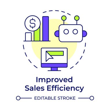 Geliştirilmiş satış verimliliği çok renkli konsept simgesi. İstatistiksel ölçüler. İzleme, analiz. Yuvarlak şekil çizimi. Soyut bir fikir. Grafik tasarımı. Bilgi ve yazıda kullanması kolay