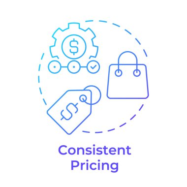 Tutarlı fiyatlandırma mavi gradyan konsept simgesi. İş stratejisi, pazarlama. Kâr marjı. Yuvarlak şekil çizimi. Soyut bir fikir. Grafik tasarımı. Bilgi ve yazıda kullanması kolay