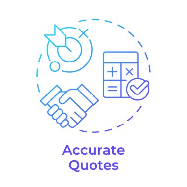 Mavi gradyan konsept simgesinden doğru alıntılar. Anlaşma, müzakere. Fiyat hesaplaması. Yuvarlak şekil çizimi. Soyut bir fikir. Grafik tasarımı. Bilgi ve yazıda kullanması kolay