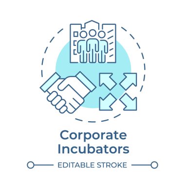 Kurumsal kuvözler, yumuşak mavi konsept simgesi. İş hedefleri, dönüm noktası. Anlaşma, destek. Yuvarlak şekil çizimi. Soyut bir fikir. Grafik tasarımı. Bilgi ve broşürde kullanması kolay