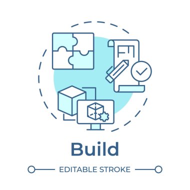 Yumuşak mavi konsept simgesi oluşturun. Ürün geliştirme, hizmetler. Planlar, planlar. Yuvarlak şekil çizimi. Soyut bir fikir. Grafik tasarımı. Bilgi ve broşürde kullanması kolay