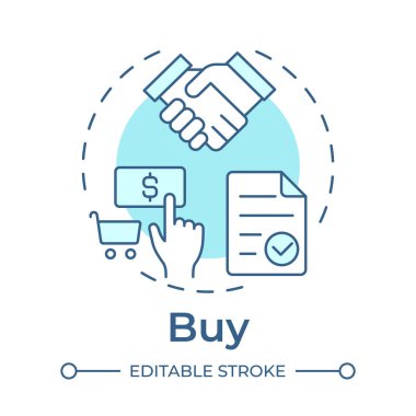 Yumuşak mavi konsept simgesi al. Ürün alımı, hizmetler. Ticaret, iş. Belge organizasyonu. Yuvarlak şekil çizimi. Soyut bir fikir. Grafik tasarımı. Bilgide kullanması kolay