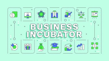 Kuluçka makinesi yeşil kelime kavramı. Takım çalışması organizasyonu, fon sermayesi. Yatırım stratejisi. Tipografi afişi. Başlık metniyle vektör illüstrasyonu, düzenlenebilir simge rengi. İnbot Sans yazı tipi kullanıldı