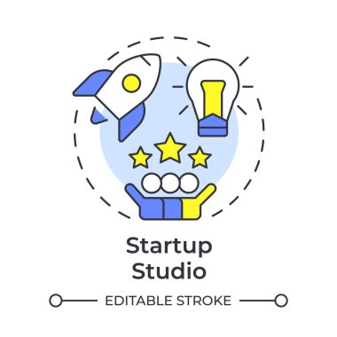 Başlangıç stüdyosu çok renkli konsept simgesi. Takım çalışması, işbirliği. Kaynak tahsisi. Yuvarlak şekil çizimi. Soyut bir fikir. Grafik tasarımı. Bilgi ve broşürde kullanması kolay