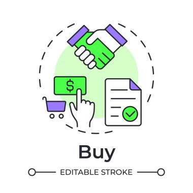 Çok renkli konsept simgesi al. Ürün alımı, hizmetler. Ticaret, iş. Belge organizasyonu. Yuvarlak şekil çizimi. Soyut bir fikir. Grafik tasarımı. Bilgide kullanması kolay