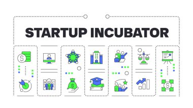 Kuluçka makinesi konsepti beyaza izole edildi. Yetenek gelişimi, kişisel gelişim. Fon sermayesi. Düzenlenebilir renkli çizgi simgeleriyle çevrili yaratıcı illüstrasyon afişi. İnbot Sans yazı tipi kullanıldı