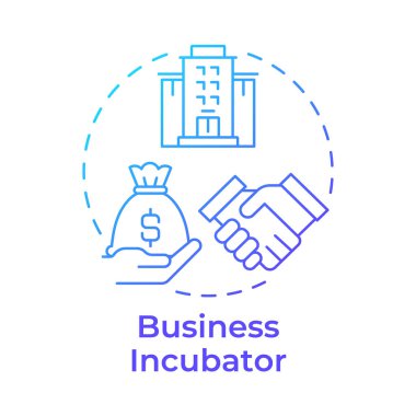 İş inkübatör mavi gradyan konsept simgesi. Ortaklık, anlaşma. Yatırım stratejisi. Yuvarlak şekil çizimi. Soyut bir fikir. Grafik tasarımı. Bilgi ve broşürde kullanması kolay