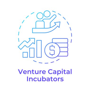 Girişim sermaye kuvözleri mavi gradyan konsept simgesi. Para yatırımı. İş büyümesi. Yuvarlak şekil çizimi. Soyut bir fikir. Grafik tasarımı. Bilgi ve broşürde kullanması kolay