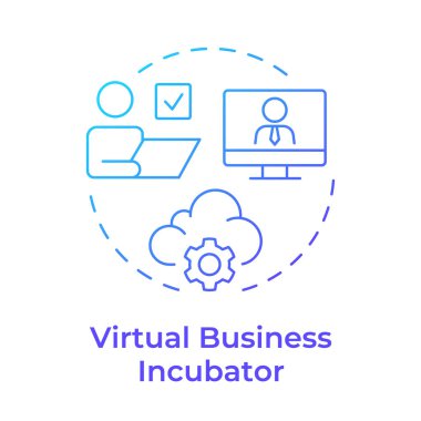 Sanal iş kuvözleri mavi gradyan konsept simgesi. Uzaktan destek, bulut teknolojisi. Yuvarlak şekil çizimi. Soyut bir fikir. Grafik tasarımı. Bilgi ve broşürde kullanması kolay