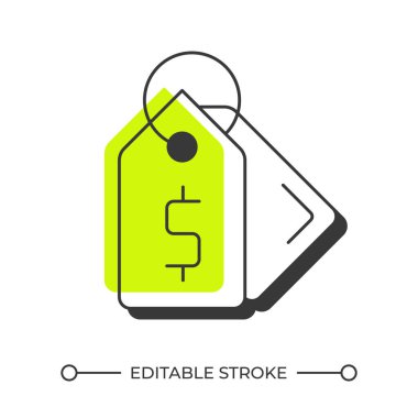 Fiyat etiketi gölge çizgisi simgesi. İş stratejisi, pazarlama. Ürün geliştirme. Ticaret, satış. Katı yeşil dolgulu kalın ana hatlı sembol. Modern düz çizim. Düzenlenebilir vuruş