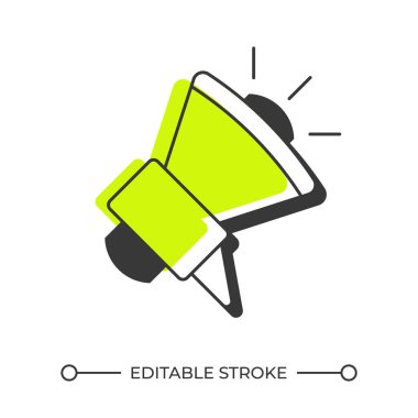 Megafon gölge çizgisi simgesi. Pazarlama metodolojisi, teşvik. Duyuru, hoparlör. Katı yeşil dolgulu kalın ana hatlı sembol. Modern düz çizim. Düzenlenebilir vuruş