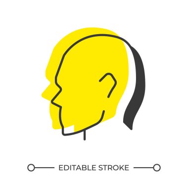 Kişilik dengelenmiş gölge çizgisi simgesi. İşçi, işçi. Yaratıcı düşünce. Kişisel gelişim. Zihinsel, psikoloji. Katı turuncu dolgulu kalın ana hatlı sembol. Modern düz çizim. Düzenlenebilir vuruş