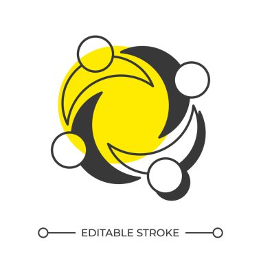 Takım çalışması gölge çizgi simgesini dengeledi. Kültürel yeterlilik, iş akışı. Toplum, toplum. Katı turuncu dolgulu kalın ana hatlı sembol. Modern düz çizim. Düzenlenebilir vuruş