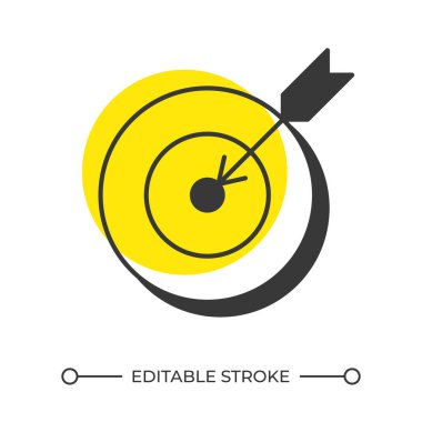 Hedef gölge çizgi simgesi. İş hedefi, dönüm noktası. Oyun, başarı. Başarı, amaç. Katı turuncu dolgulu kalın ana hatlı sembol. Modern düz çizim. Düzenlenebilir vuruş