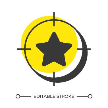 Hedef odaklı gölge çizgi simgesi. Kilometre taşı, başarı. İş stratejisi, pazarlama, kişisel gelişim. Katı turuncu dolgulu kalın ana hatlı sembol. Modern düz çizim. Düzenlenebilir vuruş