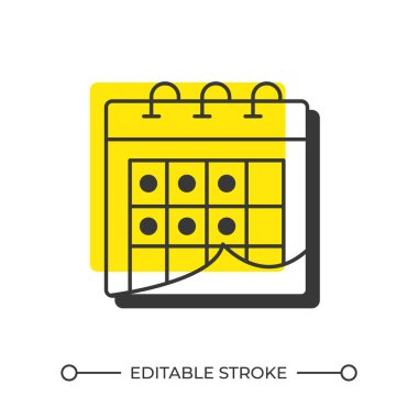 Aylık takvim gölge çizgisi simgesi. Planlayıcı, takvim. Zaman yönetimi. Son teslim tarihi, iş akışı. Katı turuncu dolgulu kalın ana hatlı sembol. Modern düz çizim. Düzenlenebilir vuruş