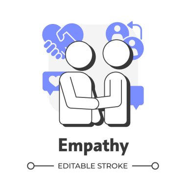 Empati yassı taslak konsept ikonu. Müşteri anlayışı. Uyum sağlıyorum. Duygusal zeka. Satış başarısı. Mor şekilli modern çizgi çizimi. Kavramsal görsel. Düzenlemesi kolay