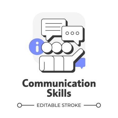 İletişim becerileri düz ana hatlı konsept simgesi. Etkili toplantı. Ürün bilgileri. Satış sunumu. Müşteri hizmetleri. Mor şekilli modern çizgi çizimi. Kavramsal görsel. Düzenlemesi kolay