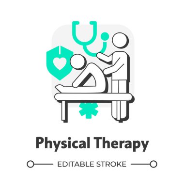 Fizik tedavi konsept taslak simgesi. Acıyı dindir. Hastalıkların ve yaraların tedavisi. Evde sağlık hizmeti. Yeşil kabartmalı modern çizgi çizimi. Kavramsal görsel. Düzenlemesi kolay