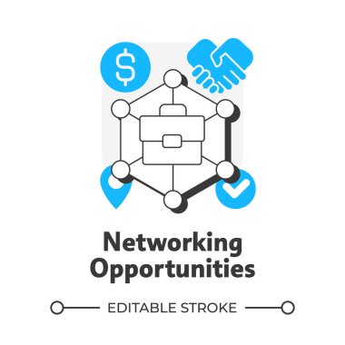 Ağ fırsatları konsept simgesini sabitler. Profesyonel bağlantı. Bilgi paylaşımı. İş birliği. Mavi kabartmalı modern çizgi çizimi. Kavramsal görsel. Düzenlemesi kolay