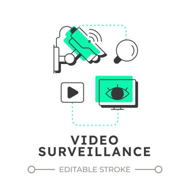 Video izleme yasağı konsept ikonu. Fiziksel güvenlik sisteminin bileşeni. Gerçek zamanlı olarak izleniyor. Yeşil kabartmalı modern çizgi çizimi. Kavramsal görsel. Düzenlemesi kolay
