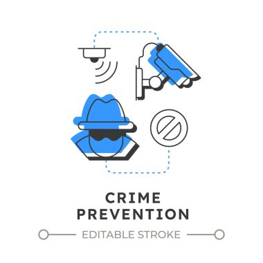 Suç önleme yasağı konsept simgesi. Fiziksel güvenliğin faydaları. Hassas bölgelere erişimi kontrol etmek. Mavi kabartmalı modern çizgi çizimi. Kavramsal görsel. Düzenlemesi kolay