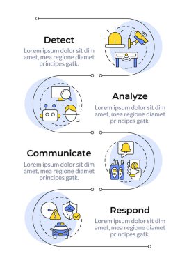 Fiziksel güvenlik ekosistemi bilgisel dikey dizisi. Dijital ağın korunması. 4 adımlı görselleştirme bilgi tablosu. Daireler iş akışı. Montserrat Yarı Kalın, Lato Düzenli yazı tipleri