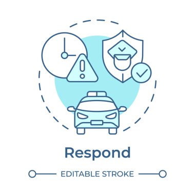 Yumuşak mavi konsept simgesine yanıt ver. Fiziksel güvenlik ekosistemi. Analiz edilmiş tehditlere dayalı eylem. Korunma. Yuvarlak şekil çizimi. Soyut bir fikir. Grafik tasarımı. Kitapçıkta kullanması kolay